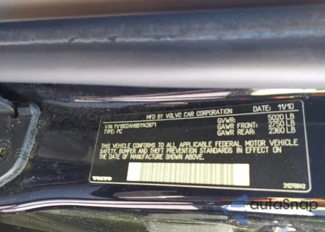 2011 Volvo S80 T6 z USA, uszkodzony, nr VIN YV1902AH8B1142871